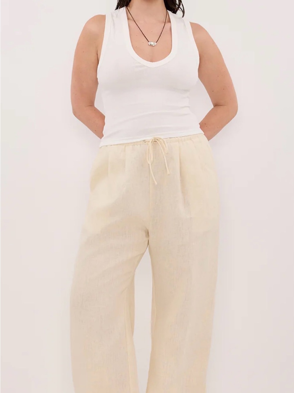 DISSH Cream Straight-Leg Drawstring Linen-Blend Pants